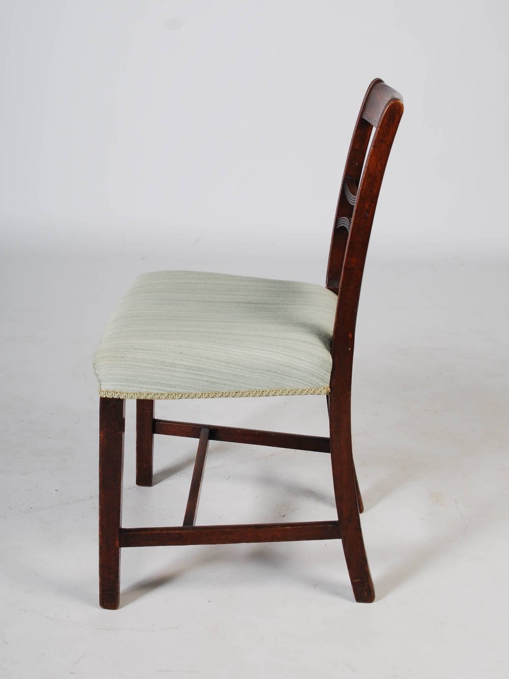 A set of eight 19th century mahogany and boxwood lined dining chairs, comprising; two carvers and - Image 6 of 7