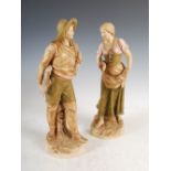 A pair of Royal Dux porcelain figure groups, modelled as male fisherman and female harvester,