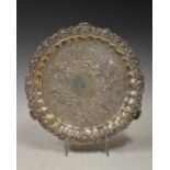 A George IV silver salver, Sheffield, 1823, makers mark I&T.S., with shell and scroll border, the