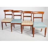 A set of four William IV mahogany dining chairs, the tablet shaped top rails above a horizontal