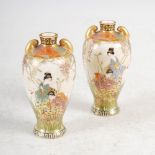 A pair of miniature Satsuma pottery vases, Meiji Period, decorated with bijin in a garden of