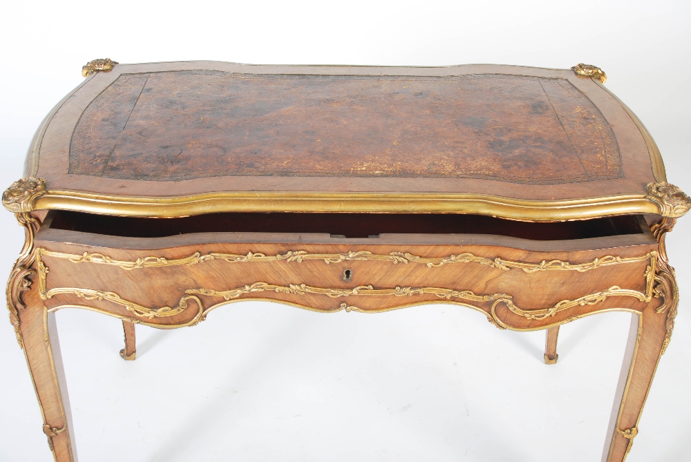 A late 19th century Continental kingwood and gilt metal mounted bureau plat in the Louis XV style, - Image 4 of 6