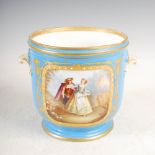 A late 19th/ early 20th century Sevres style bleu de celeste ground porcelain jardiniere,