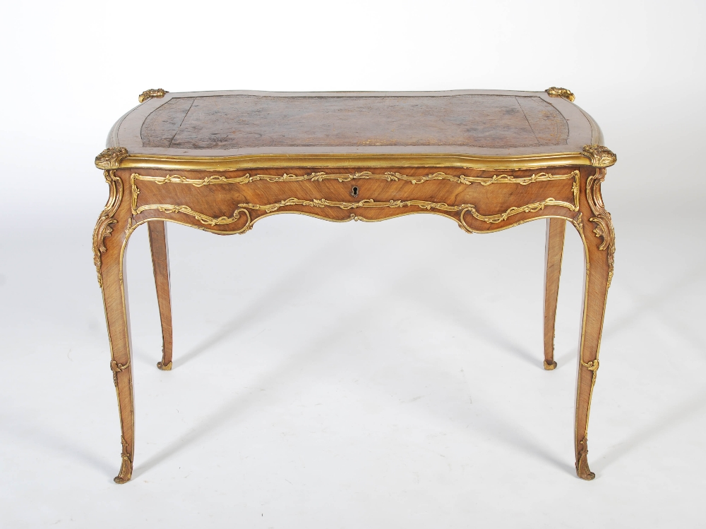 A late 19th century Continental kingwood and gilt metal mounted bureau plat in the Louis XV style, - Image 3 of 6