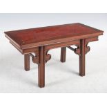 A Chinese dark wood and burr wood stand in the form of an altar table, Qing Dynasty, 28cm wide x