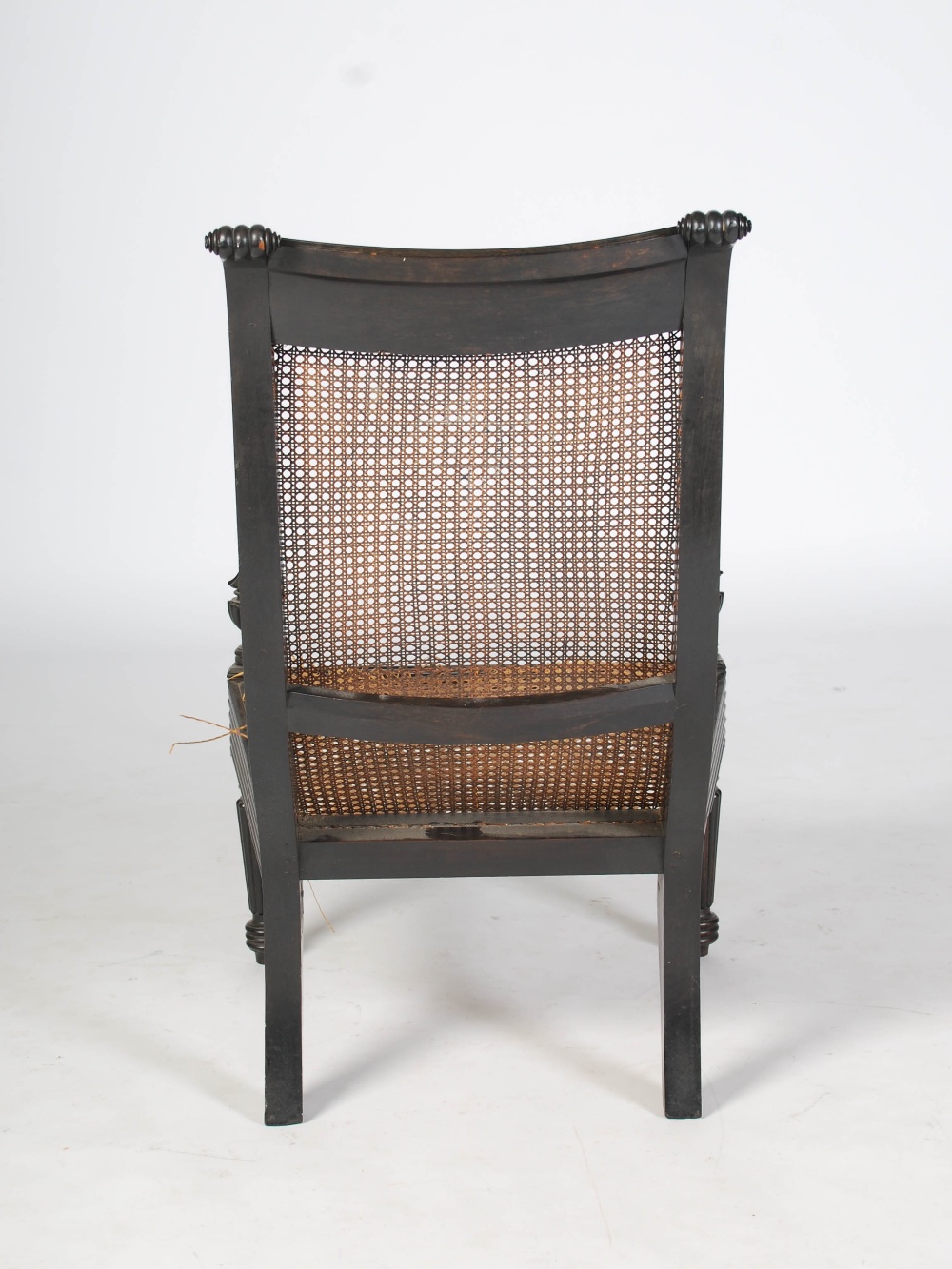 A 19th century Anglo Indian calamander planters armchair, the top rail with horizontal reeded detail - Image 4 of 6