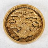 A Japanese gilt bronze hand mirror, Meiji Period, cast in relief with minogame turtle, cranes and