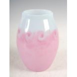 A Monart vase, shape MF, mottled blue and pink glass with a band of typical whorls, 20cm high.