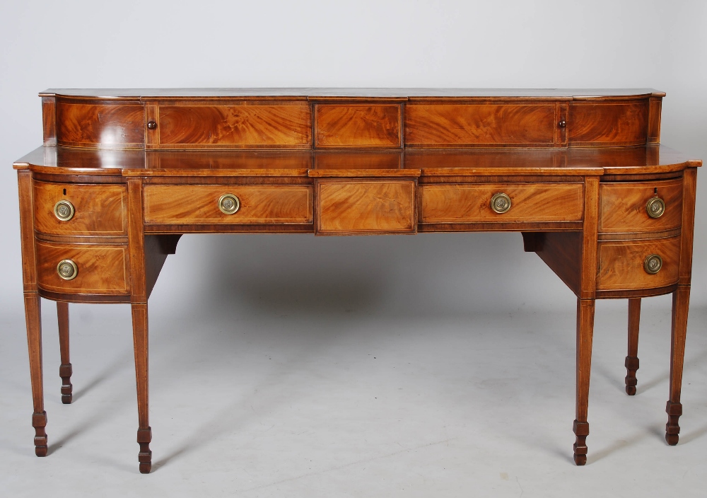 A Scottish George III mahogany and boxwood lined sideboard, the stage back with two sliding doors on - Image 4 of 6