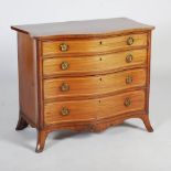 A 19th century mahogany and satinwood banded serpentine chest of neat proportions, the shaped