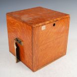 A Victorian blonde oak square shaped table top Gentleman's table top jewellery box, the hinged