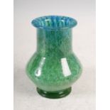 A rare Monart vase, shape VE, mottled blue and green glass with pulled up lines and air bubble