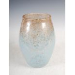 A Monart vase, shape MF, mottled clear and blue glass with gold coloured inclusions, The Royal
