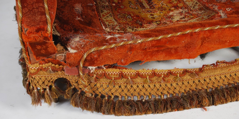 A Victorian mahogany carpet upholstered two seat sofa, raised on tapered cylindrical supports with - Image 5 of 12