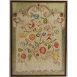 A set of four 19th century silk work pictures, worked in coloured threads to depict flowers and
