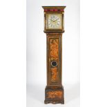 An 18th century black lacquered longcase clock, William Wright, Londini, the 12" square brass dial