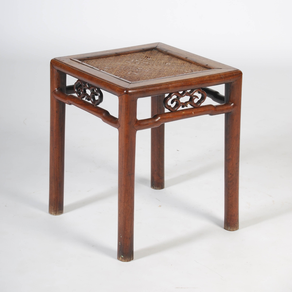 A pair of Chinese dark wood square shaped jardiniere stands, Qing Dynasty, the square shaped tops - Image 2 of 5