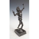 A late 19th/early 20th century bronze figure of a dancing faun, on square plinth base, 42cm high.