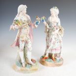 A pair of late 19th/early 20th century Dresden porcelain figure groups, modelled as 18th century