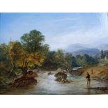 Edmund Thornton Crawford RSA (1806-1885) River in spate with fisherman oil on canvas, signed lower