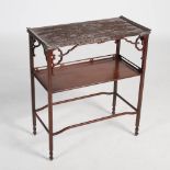 A Chinese dark wood and white metal mounted side table, late Qing Dynasty, the rectangular top