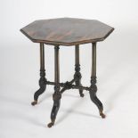 A Victorian coromandel octagonal shaped occasional table, the top with a boxwood lined border,