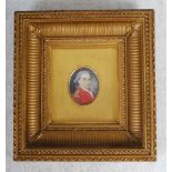 A late 18th century portrait miniature of a Gentleman, framed oval, 4cm x 3cm.