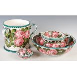 A Wemyss pottery wash set, decorated with roses and foliage within green line rims, comprising;