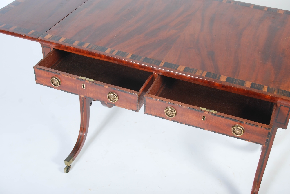 A 19th century mahogany and calamander banded sofa table, the rectangular top with twin drop leaves, - Image 9 of 9