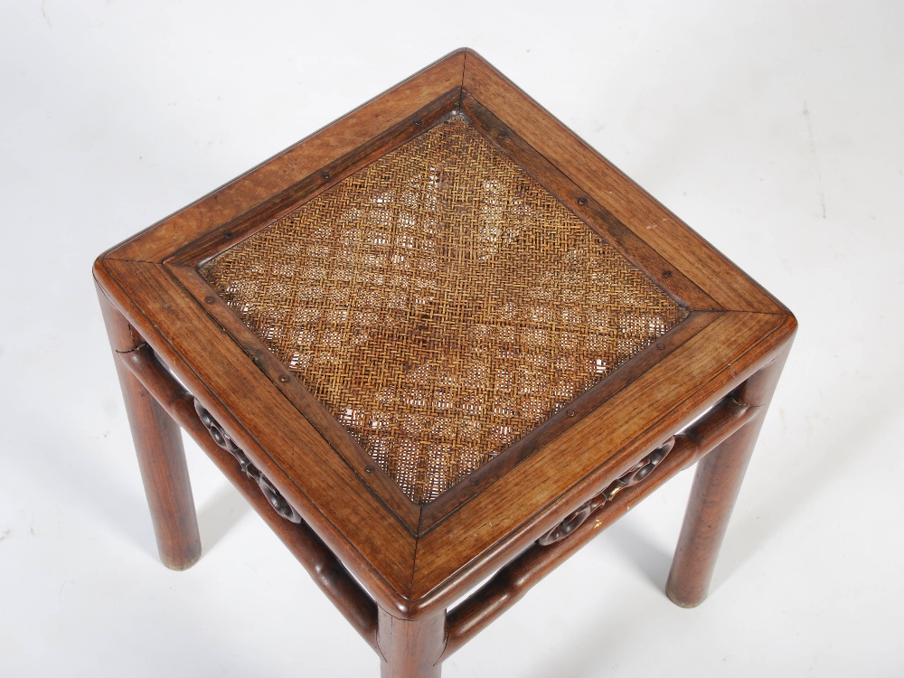 A pair of Chinese dark wood square shaped jardiniere stands, Qing Dynasty, the square shaped tops - Image 3 of 5