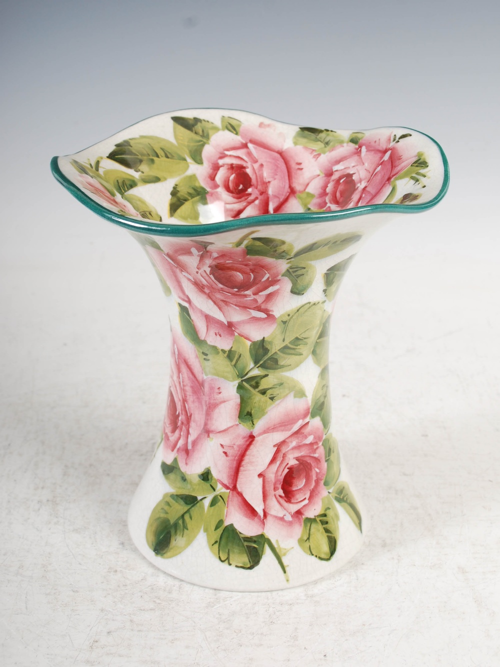 A pair of Wemyss pottery Lady Eva vases, decorated with roses and foliage with green line rims, - Image 6 of 10