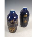 A pair of Chinese porcelain powder blue ground vases, Qing Dynasty, with gilded decoration of birds,