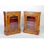 A pair of 19th century walnut, marquetry and gilt metal mounted pier cabinets, the rectangular