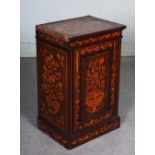 A 19th century Dutch mahogany and marquetry inlaid bedside cabinet, the rectangular top above a