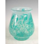 A Monart vase, shape RA, mottled blue and green glass with a band of typical whorls, 20cm high.
