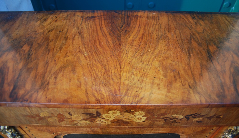 A Victorian walnut, marquetry and gilt metal mounted breakfront credenza, the central panelled - Image 6 of 11