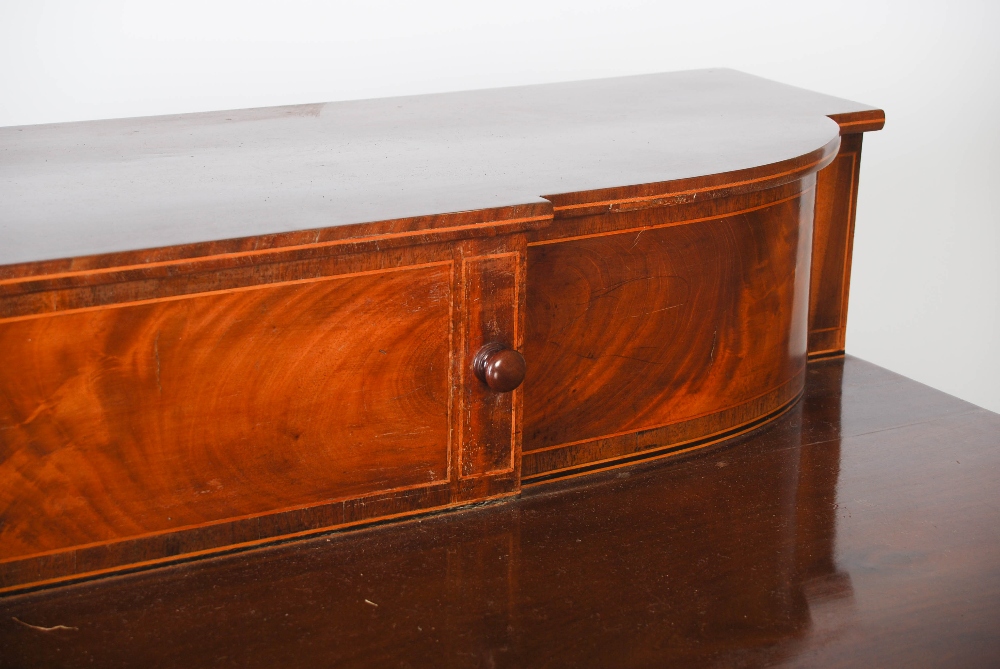 A Scottish George III mahogany and boxwood lined sideboard, the stage back with two sliding doors on - Image 3 of 6