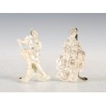 A pair of Japanese ivory figures, Meiji Period, carved in shallow relief, with silvered metal