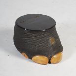 A Victorian box/ waste paper bin fashioned from an elephants foot, with ebony hinged circular cover,