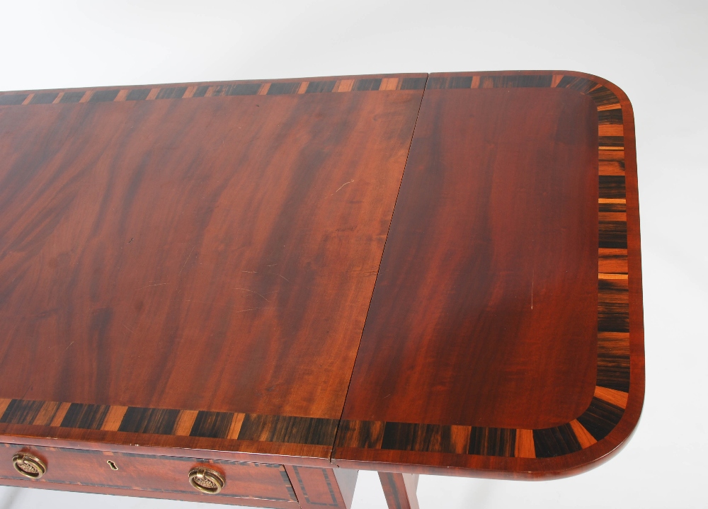 A 19th century mahogany and calamander banded sofa table, the rectangular top with twin drop leaves, - Image 3 of 9