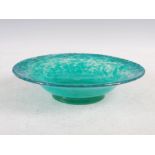 A Monart bowl, possibly shape XA, mottled green glass with gold coloured inclusions, with applied