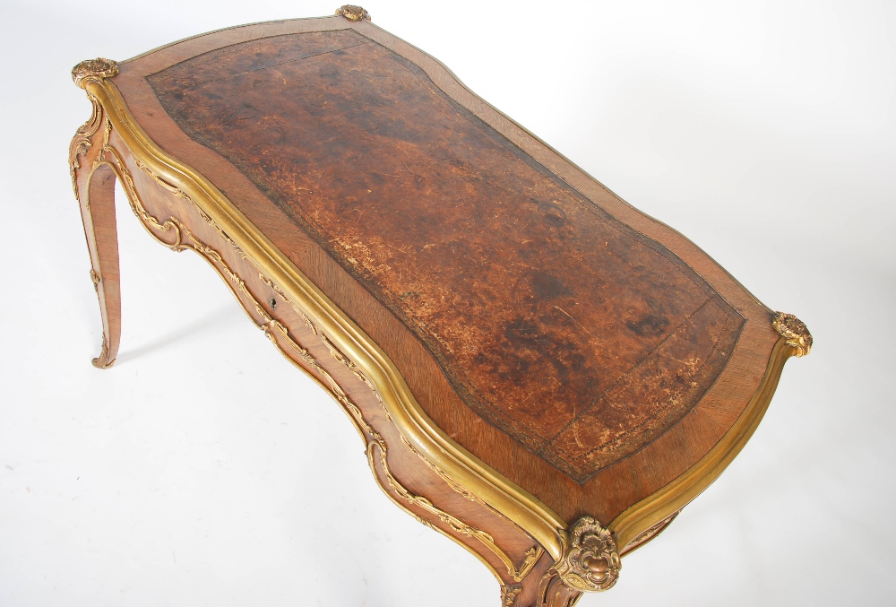 A late 19th century Continental kingwood and gilt metal mounted bureau plat in the Louis XV style, - Image 2 of 6