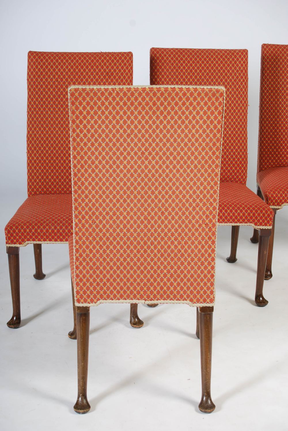 A set of ten early 20th century mahogany dining chairs, the needlework backs and seats raised on - Image 4 of 4