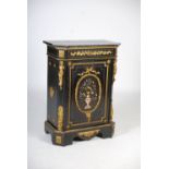 A 19th century French ebonised, gilt metal mounted and pietra dura side cabinet, the black marble