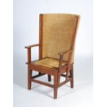 A late 19th/early 20th century oak Orkney chair, with woven back and woven drop in seat, raised on