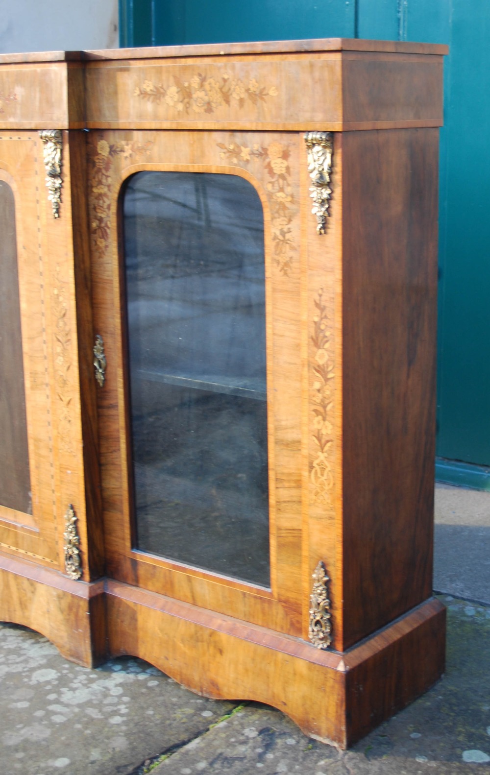 A Victorian walnut, marquetry and gilt metal mounted breakfront credenza, the central panelled - Image 4 of 11