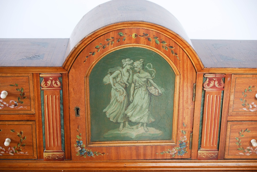 An Edwardian painted satinwood writing table, the rectangular top with a green tooled leather - Image 6 of 8