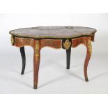 A 19th century ebonised and gilt metal mounted boulle centre table, the shaped oval top above a