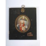 A portrait miniature of Vice Admiral Horatio Nelson, painted on ivory, in rectangular ebonised