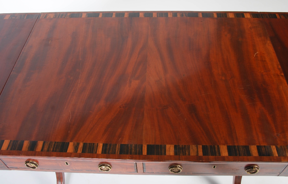 A 19th century mahogany and calamander banded sofa table, the rectangular top with twin drop leaves, - Image 4 of 9